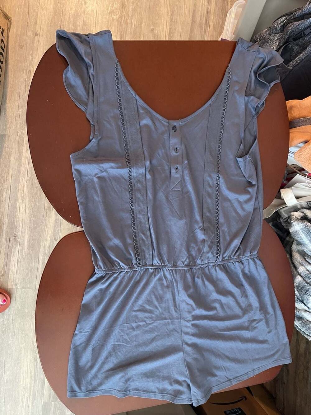 Tavik Women's Blue Ruffle Flutter Sleeve Button Front Romper